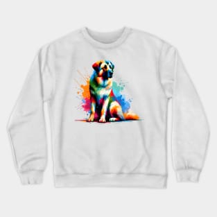 Colorful Anatolian Shepherd Dog in Abstract Splash Art Crewneck Sweatshirt